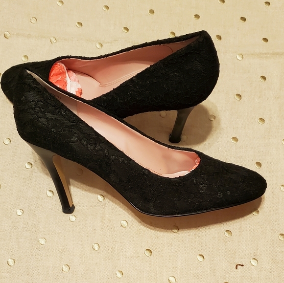 ANNE KLEIN WOMEN'S LACE BLACK High HEELED EVENT PUMP SHOE- 7.5M - Picture 2 of 8